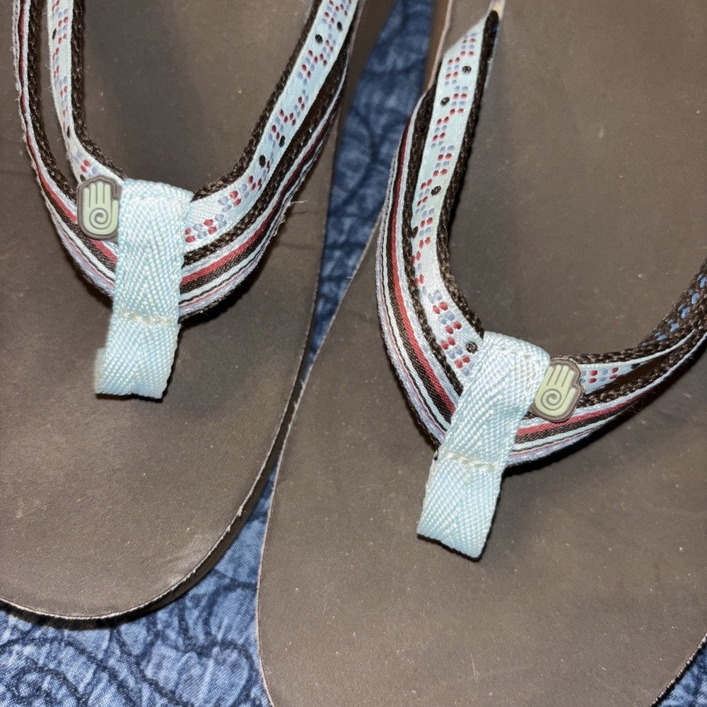 TEVA Sz 9 Sandals Thong Wedge Platform Flip Flops Brown Aqua Gorpcore